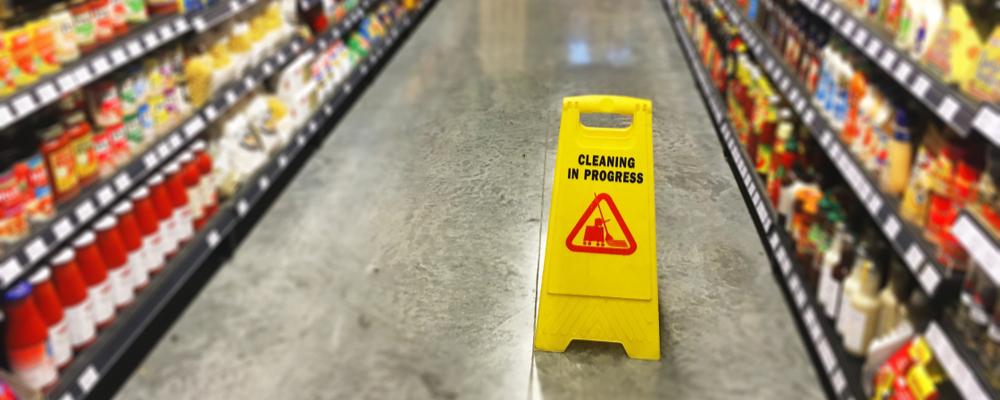 Slip and Fall Sign at Walmart Store to Prevent an Accident